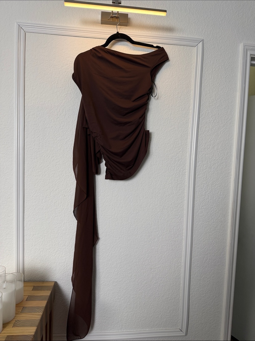 Women's Asymmetric Draped Blouse in Brown
